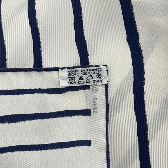 Hermes Scarf Petit Carré White And Blue Striped - Picture 4 of 5